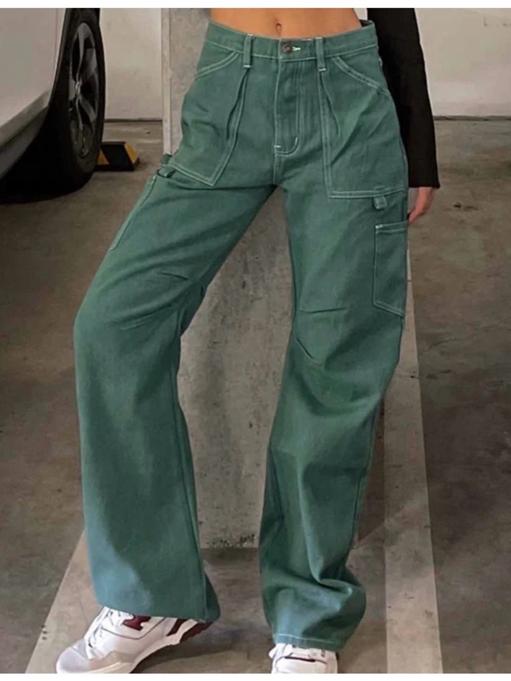 Lioness Wide Leg Cargo Jeans - Green-Xl